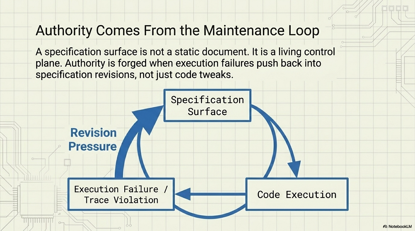 Authority comes from a maintenance loop that pushes failures back into the surface Authority comes from a maintenance loop that pushes failures back into the surface