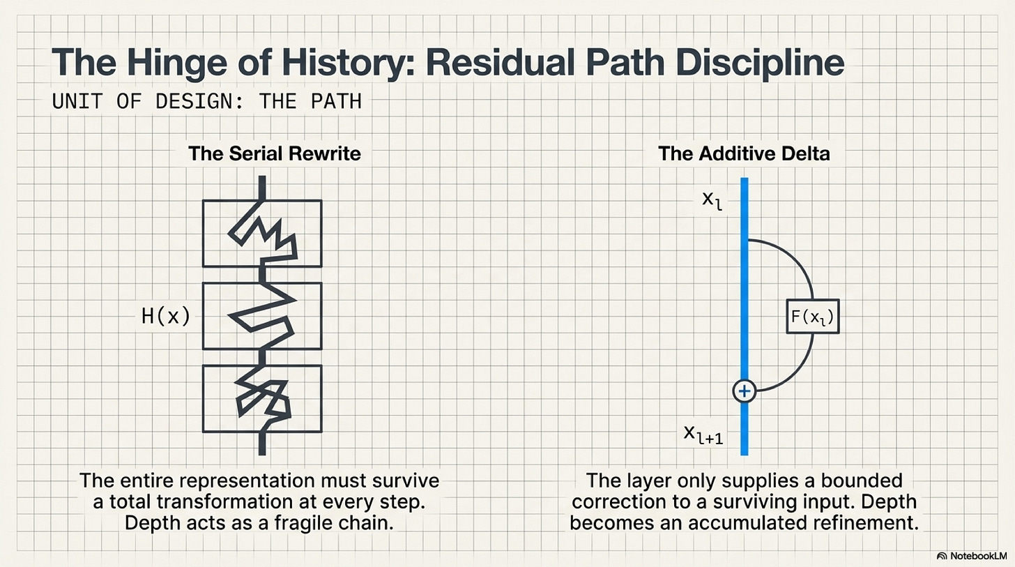 Residual path discipline versus serial rewrite