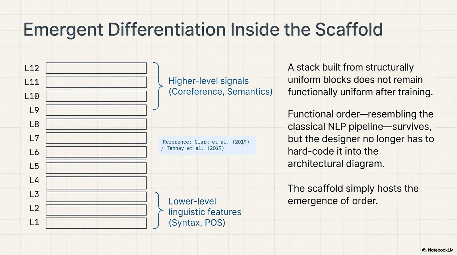 Emergent differentiation inside the scaffold