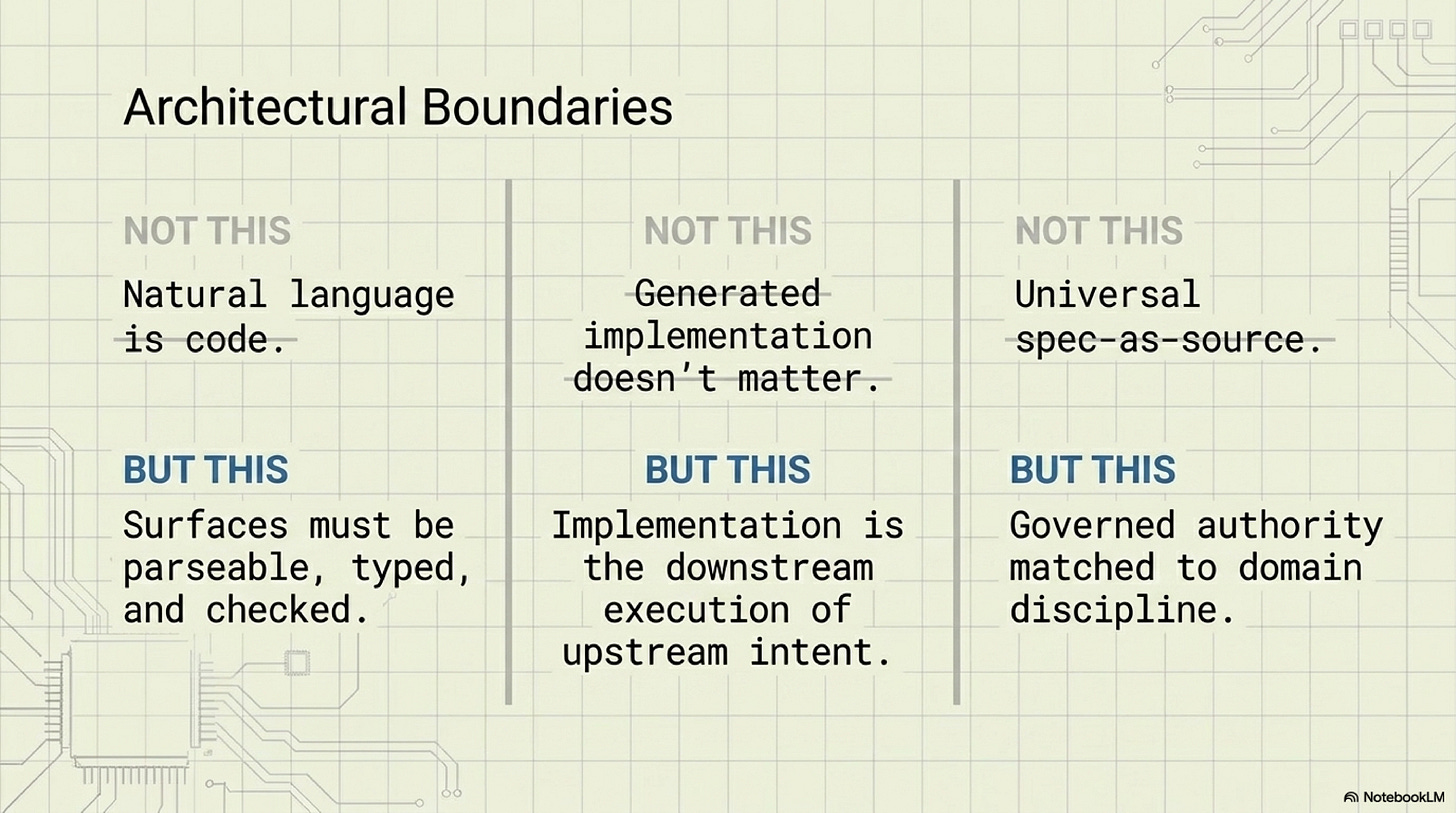 The architectural boundary is governed authority, not syntax The architectural boundary is governed authority, not syntax